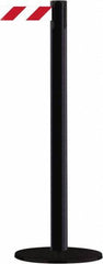 Tensator - 38" High, 2-1/2" Pole Diam, Barricade Tape Dispenser - 14" Base Diam, Round Stainless Steel Base, Black Steel Post, 13' x 1-7/8" Tape, Single Line Tape, For Outdoor Use - Industrial Tool & Supply