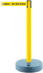 Tensator - 38" High, 2-1/2" Pole Diam, Barricade Tape Dispenser - 14" Base Diam, Round Plastic Base, Yellow Polymer Post, 7-1/2' x 1-7/8" Tape, Single Line Tape, For Outdoor Use - Industrial Tool & Supply