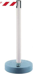 Tensator - 38" High, 2-1/2" Pole Diam, Barricade Tape Dispenser - 14" Base Diam, Round Plastic Base, White Polymer Post, 7-1/2' x 1-7/8" Tape, Single Line Tape, For Outdoor Use - Industrial Tool & Supply
