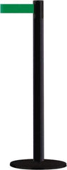 Tensator - 38" High, 2-1/2" Pole Diam, Barricade Tape Dispenser - 14" Base Diam, Round Stainless Steel Base, Black Steel Post, 13' x 1-7/8" Tape, Single Line Tape, For Outdoor Use - Industrial Tool & Supply