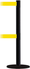 Tensator - 38" High, 2-1/2" Pole Diam, Barricade Tape Dispenser - 14" Base Diam, Round Plastic Base, Black Steel Post, 7-1/2' x 1-7/8" Tape, Dual Line Tape, For Outdoor Use - Industrial Tool & Supply