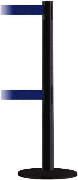 Tensator - 38" High, 2-1/2" Pole Diam, Barricade Tape Dispenser - 14" Base Diam, Round Plastic Base, Black Steel Post, 7-1/2' x 1-7/8" Tape, Dual Line Tape, For Outdoor Use - Industrial Tool & Supply
