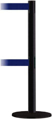 Tensator - 38" High, 2-1/2" Pole Diam, Barricade Tape Dispenser - 14" Base Diam, Round Plastic Base, Black Steel Post, 13' x 1-7/8" Tape, Dual Line Tape, For Outdoor Use - Industrial Tool & Supply