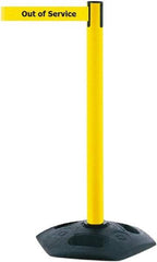 Tensator - 38" High, 2-1/2" Pole Diam, Barricade Tape Dispenser - 14" Base Diam, Round Rubber Base, Yellow Polymer Post, 7-1/2' x 1-7/8" Tape, Single Line Tape, For Outdoor Use - Industrial Tool & Supply