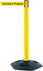 Tensator - 38" High, 2-1/2" Pole Diam, Barricade Tape Dispenser - 14" Base Diam, Round Rubber Base, Yellow Polymer Post, 7-1/2' x 1-7/8" Tape, Single Line Tape, For Outdoor Use - Industrial Tool & Supply