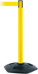 Tensator - 38" High, 2-1/2" Pole Diam, Barricade Tape Dispenser - 14" Base Diam, Round Rubber Base, Yellow Polymer Post, 7-1/2' x 1-7/8" Tape, Single Line Tape, For Outdoor Use - Industrial Tool & Supply