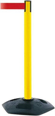 Tensator - 38" High, 2-1/2" Pole Diam, Barricade Tape Dispenser - 14" Base Diam, Round Rubber Base, Yellow Polymer Post, 7-1/2' x 1-7/8" Tape, Single Line Tape, For Outdoor Use - Industrial Tool & Supply