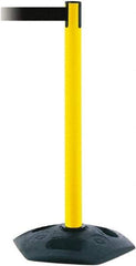 Tensator - 38" High, 2-1/2" Pole Diam, Barricade Tape Dispenser - 14" Base Diam, Round Rubber Base, Yellow Polymer Post, 7-1/2' x 1-7/8" Tape, Single Line Tape, For Outdoor Use - Industrial Tool & Supply