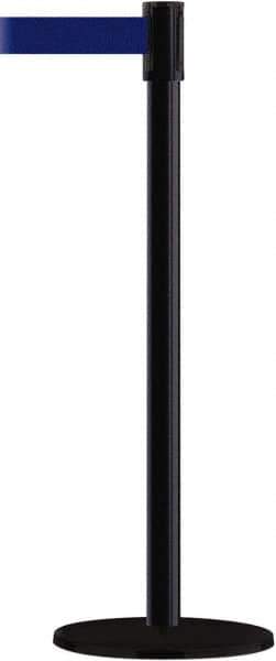 Tensator - 38" High, 2" Pole Diam, Barricade Tape Dispenser - 14" Base Diam, Round Plastic Base, Black Steel Post, 7-1/2' x 1-7/8" Tape, Single Line Tape, For Outdoor Use - Industrial Tool & Supply