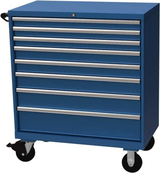 LISTA - 8 Drawer 440 Lb Capacity Steel Tool Roller Cabinet - 40-1/4" Wide x 47-3/8" High x 22-1/2" Deep, Roller Bearing Drawer Slides, Blue - Industrial Tool & Supply