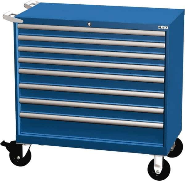 LISTA - 8 Drawer 440 Lb Capacity Steel Tool Roller Cabinet - 40-1/4" Wide x 41-1/2" High x 22-1/2" Deep, Roller Bearing Drawer Slides, Blue - Industrial Tool & Supply