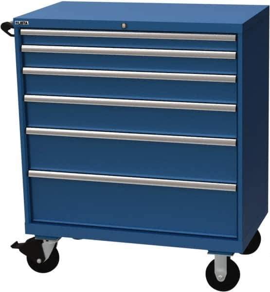 LISTA - 6 Drawer 440 Lb Capacity Steel Tool Roller Cabinet - 40-1/4" Wide x 47-3/8" High x 22-1/2" Deep, Roller Bearing Drawer Slides, Blue - Industrial Tool & Supply