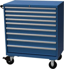 LISTA - 9 Drawer 440 Lb Capacity Steel Tool Roller Cabinet - 40-1/4" Wide x 47-3/8" High x 22-1/2" Deep, Roller Bearing Drawer Slides, Blue - Industrial Tool & Supply
