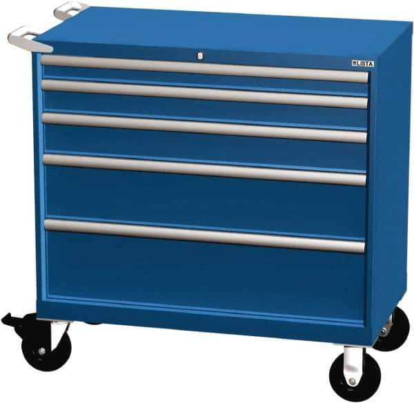 LISTA - 5 Drawer 440 Lb Capacity Steel Tool Roller Cabinet - 40-1/4" Wide x 41-1/2" High x 22-1/2" Deep, Roller Bearing Drawer Slides, Blue - Industrial Tool & Supply