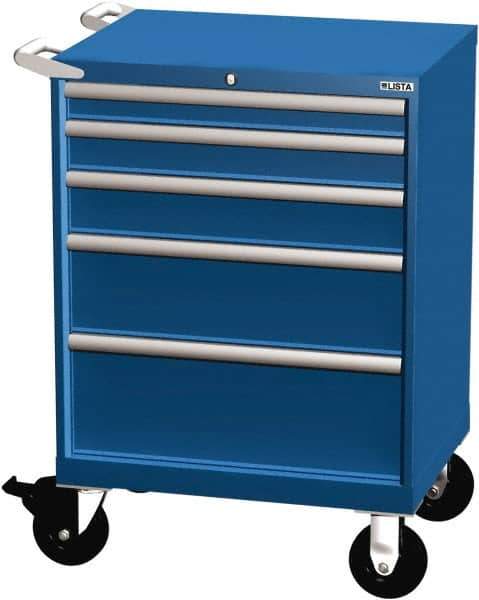 LISTA - 5 Drawer 165 Lb Capacity Steel Tool Roller Cabinet - 28-1/4" Wide x 41-1/2" High x 22-1/2" Deep, Roller Bearing Drawer Slides, Blue - Industrial Tool & Supply