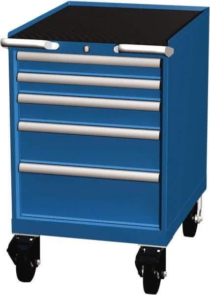 LISTA - 5 Drawer 165 Lb Capacity Steel Tool Roller Cabinet - 22-3/16" Wide x 35-1/2" High x 28-1/2" Deep, Roller Bearing Drawer Slides, Blue - Industrial Tool & Supply