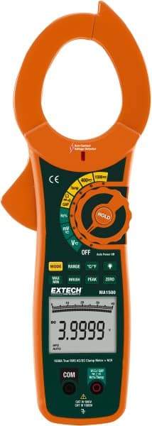 Extech - MA1500, CAT IV, Digital True RMS Auto Ranging Clamp Meter with 2" Clamp On Jaws - 750 VAC, 1000 VDC, 1500 AC/DC Amps, Measures Voltage, Capacitance, Current, Frequency, Resistance - Industrial Tool & Supply