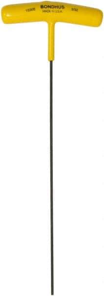 Bondhus - 3/32" Hex, T-Handle Cushion Grip, Hex Key - 9" OAL, Protanium High Torque Steel, Inch System of Measurement - Industrial Tool & Supply