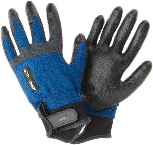 Ansell - Size M, ANSI Cut Lvl A3, Abrasion Lvl 3, Cut Resistant Gloves - Palm Coated, Black/Blue - Industrial Tool & Supply