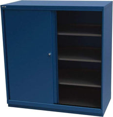 LISTA - 4 Shelf Sliding Door Storage Cabinet - Steel, 56-1/2" Wide x 28-1/2" Deep x 59-1/2" High, Blue - Industrial Tool & Supply