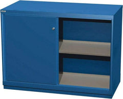 LISTA - 2 Shelf Sliding Door Storage Cabinet - Steel, 56-1/2" Wide x 28-1/2" Deep x 41-3/4" High, Blue - Industrial Tool & Supply