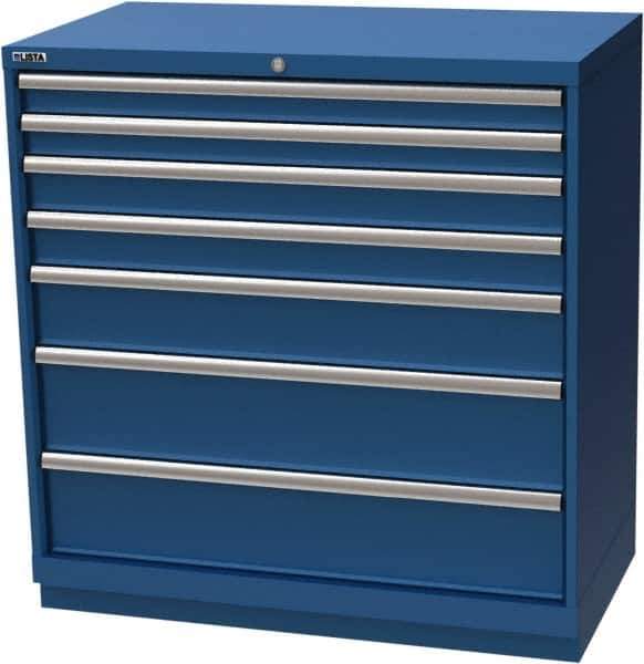 LISTA - 7 Drawer, Modular Storage Cabinet - Steel, 40-1/4" Wide x 22-1/2" Deep x 41-3/4" High, Blue - Industrial Tool & Supply