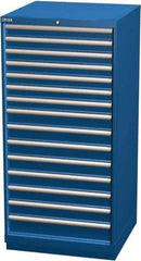 LISTA - 15 Drawer, Modular Storage Cabinet - Steel, 28-1/4" Wide x 28-1/2" Deep x 59-1/2" High, Blue - Industrial Tool & Supply