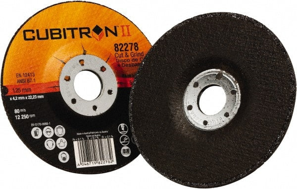 3M - 36 Grit, 5" Diam x 1/8" Thick x 7/8" Arbor, Type 27 Depressed Center Wheel - Industrial Tool & Supply