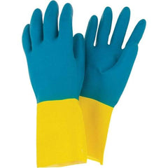 Liberty Glove&Safety - 28 mil Thick, Chemical Resistant Gloves - 13"28M BLU/YLW LRG 1PR FLOCK LINED GLOVE - Industrial Tool & Supply