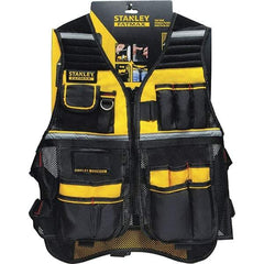 Stanley - One Size Fits Most High Visibility Gray/Black/Yellow Mesh/Solid General Purpose Vest - 18" Chest, Nonconductive Zipper Closure, 16 Pockets, Nylon - Industrial Tool & Supply