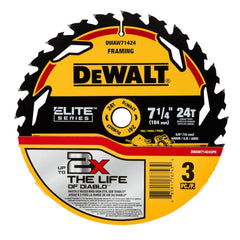 Wet & Dry Cut Saw Blade: 7-1/4″ Dia, 5/8″ Arbor Hole, 0.063″ Kerf Width, 24 Teeth Solid Carbide Teeth, Use on Wood, Round with Diamond Knockout Arbor
