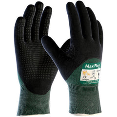 ‎34-8453/L Gloves for Cut Protection - MaxiFlex Cut - Green Eng Yarn - Black 3/4 MicroFoam Nitrile Dot Grip - A2 - Exact Industrial Supply