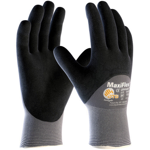 ‎34-875/XL MaxiFlex Seamless Knits - MaxiFlex Ultimate - 15G Gray Nylon Shell - 3/4 Black Nitrile Micro-Foam - Exact Industrial Supply