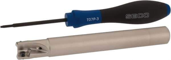 Seco - 5/8" Cut Diam, 0.354" Max Depth of Cut, 5/8" Shank Diam, 5.315" OAL, Indexable Square Shoulder End Mill - XO.X 10T3.. Inserts, Cylindrical Shank, 90° Lead Angle, Through Coolant, Series Turbo 10 - Industrial Tool & Supply