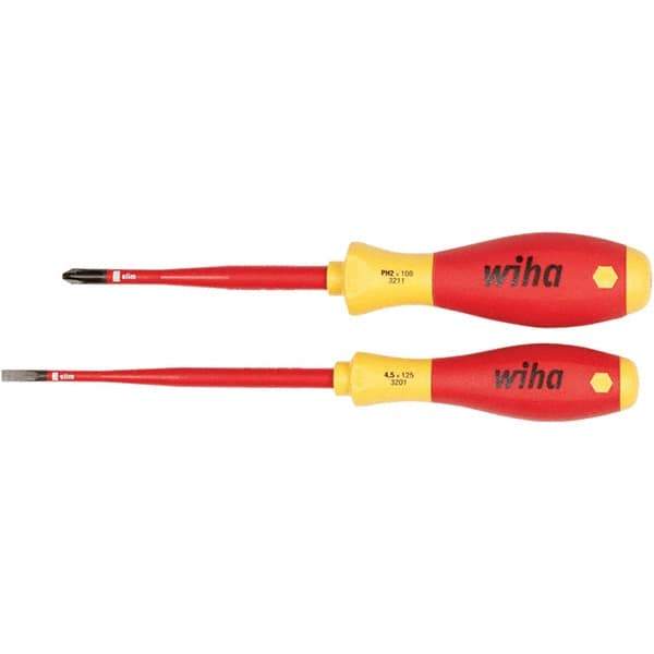 Wiha - 2 Piece Slotted, Phillips & Square Screwdriver Set - Bit Sizes: Philips #2, Comes in Vinyl Pouch - Industrial Tool & Supply