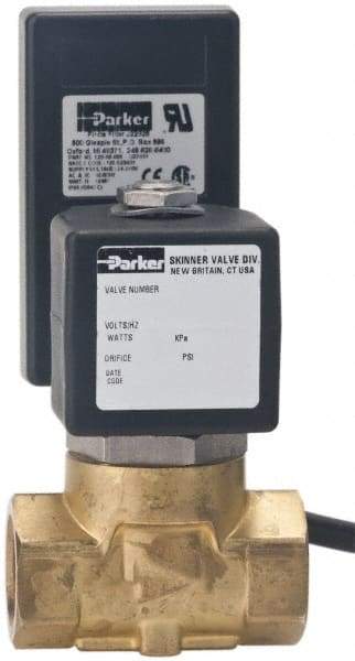 Parker - 1/4" Port, 2 Way, Timer Drain Valve, Brass Solenoid Valve - Normally Closed, FKM Seal - Industrial Tool & Supply