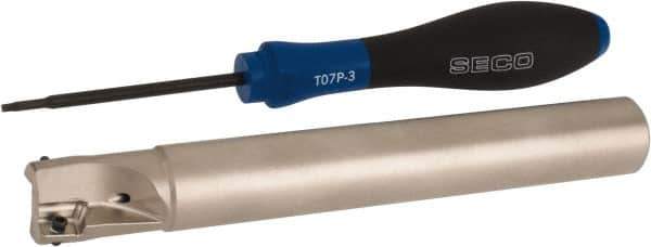Seco - 3/4" Cut Diam, 0.354" Max Depth of Cut, 3/4" Shank Diam, 5.906" OAL, Indexable Square Shoulder End Mill - XO.X 10T3.. Inserts, Cylindrical Shank, 90° Lead Angle, Through Coolant, Series Turbo 10 - Industrial Tool & Supply