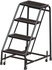 Ballymore - 38" 4 Step Ladder - Rolling Safety Ladder, 450 Lb Capacity, 38" Platform Height, 30" Base Width x 31" Base Depth, Serrated - Industrial Tool & Supply