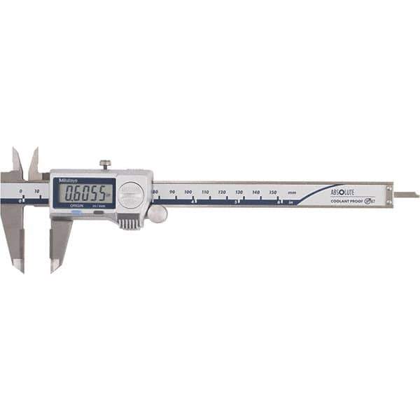 Mitutoyo - 0 to 6" Range 0.01mm Resolution, Electronic Caliper - Steel with 40mm Carbide-Tipped Jaws, 0.001" Accuracy - Industrial Tool & Supply