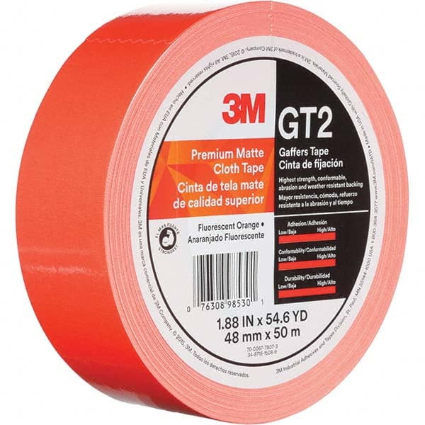 3M - 50m x 48mm x 11 mil Fluorescent Orange Cotton Cloth Gaffers Tape - Industrial Tool & Supply