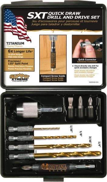 Montana - 10 Piece, Quick Draw Drill & Drive Set - 0.05 to 1/4" Hex, 1/4" Drive - Industrial Tool & Supply