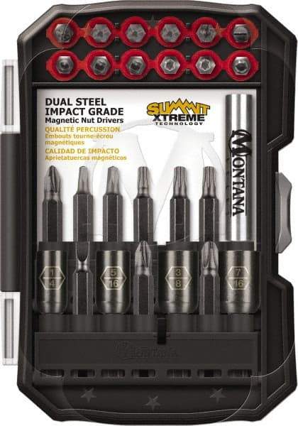 Montana - 26 Piece, Power Driving Set - 0.05 to 1/4" Hex, #1, #2, 1/4" Drive - Industrial Tool & Supply