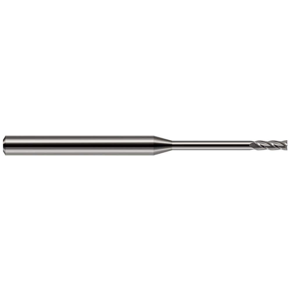 Square End Mill: 0.035'' Dia, 0.105'' LOC, 1/8'' Shank Dia, 1-1/2'' OAL, 4 Flutes, Solid Carbide Single End, Uncoated, 30 ° Helix, Centercutting, RH Cut, RH Flute
