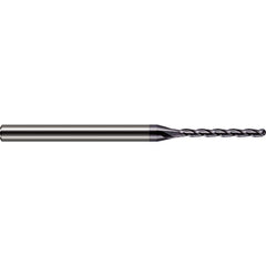 Ball End Mill: 0.04″ Dia, 0.48″ LOC, 3 Flute, Solid Carbide 2-1/2″ OAL, 1/8″ Shank Dia, 30 ° Helix, AlTiN Coated, Single End