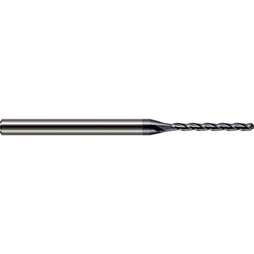 Ball End Mill: 0.039″ Dia, 0.48″ LOC, 3 Flute, Solid Carbide 2-1/2″ OAL, 1/8″ Shank Dia, 30 ° Helix, AlTiN Coated
