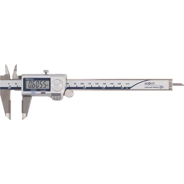Mitutoyo - 0 to 6" Range 0.01mm Resolution, Electronic Caliper - Steel with 40mm Carbide-Tipped Jaws, 0.001" Accuracy - Industrial Tool & Supply