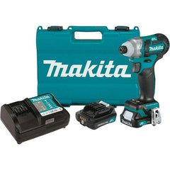 Makita - 12 Volt, 1/4" Drive, 100 Ft/Lb Torque, Cordless Impact Driver - Pistol Grip Handle, 3000 RPM, 2 Lithium-Ion Batteries Included - Industrial Tool & Supply