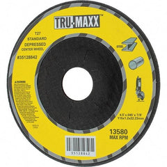 Tru-Maxx - 60 Grit, 4-1/2" Wheel Diam, 7/8" Arbor Hole, Type 27 Depressed Center Wheel - Medium Grade, Aluminum Oxide, R Hardness, Compatible with Angle Grinder - Industrial Tool & Supply