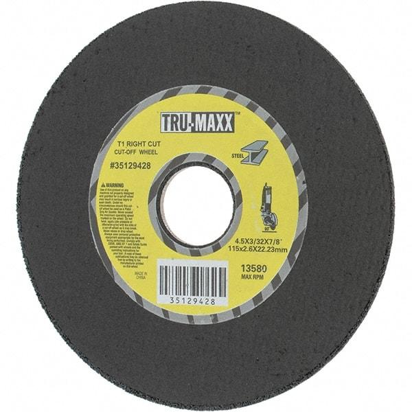 Tru-Maxx - 4-1/2" Aluminum Oxide Cutoff Wheel - 0.0938" Thick, 7/8" Arbor, Use with Portable Tools - Industrial Tool & Supply