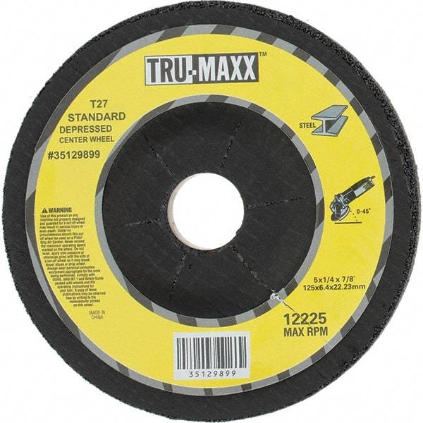 Tru-Maxx - 24 Grit, 5" Wheel Diam, 1/4" Wheel Thickness, 7/8" Arbor Hole, Type 27 Depressed Center Wheel - Coarse Grade, Aluminum Oxide, R Hardness, Compatible with Angle Grinder - Industrial Tool & Supply